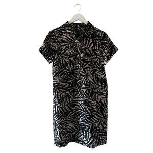 BANANA REPUBLIC BLACK & TAN PALM LEAF PRINT LINEN  VISCOSE SHIRT DRESS SZ 6